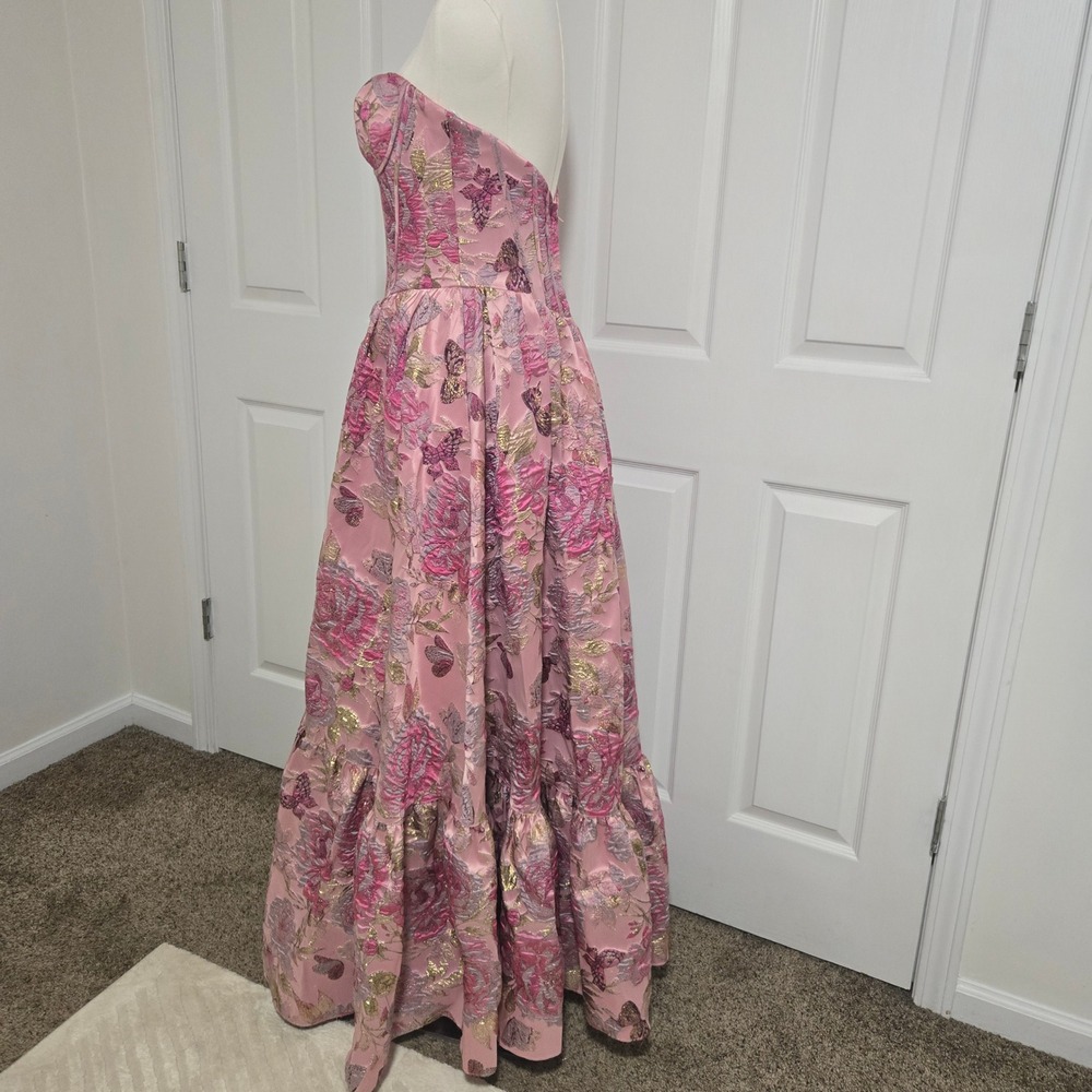 Sherri Hill Gown Womens 2‎ Pink Gold Floral Butterfly Brocade Corset Ball Gown - Picture 2 of 11